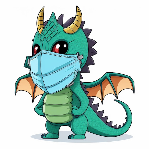 Illustrazione vettoriale del drago che indossa una maschera facciale