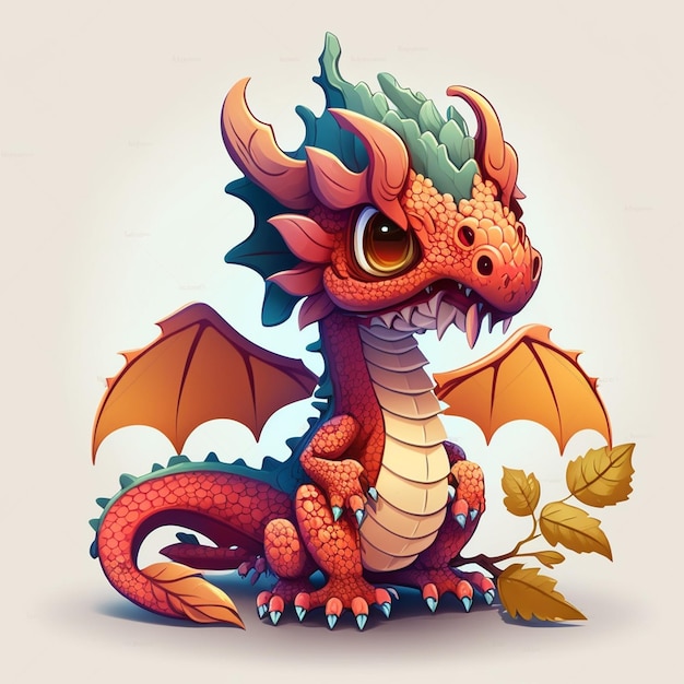 Illustrazione vettoriale del drago dei cartoni animati Baby Kawaii