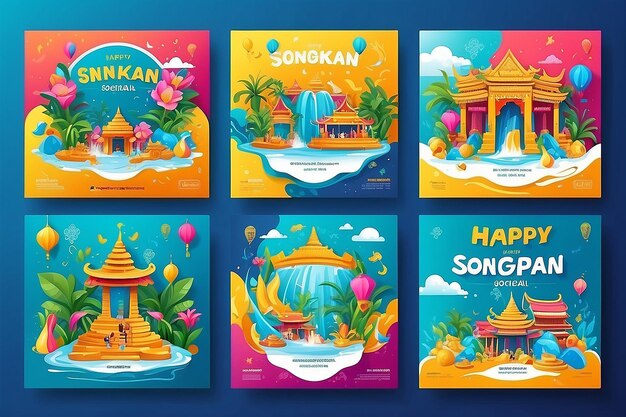 Illustrazione vettoriale del feed dei social media del festival Happy Songkran
