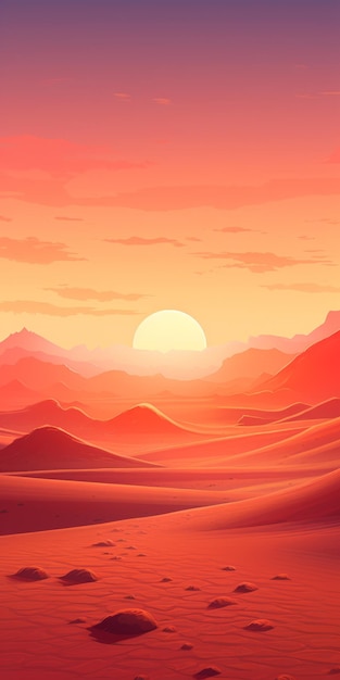 Illustrazione vettoriale del paesaggio del deserto al tramonto su tela