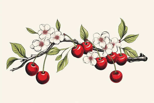 illustrazione vettoriale del ramo di ciliegio disegnato a mano