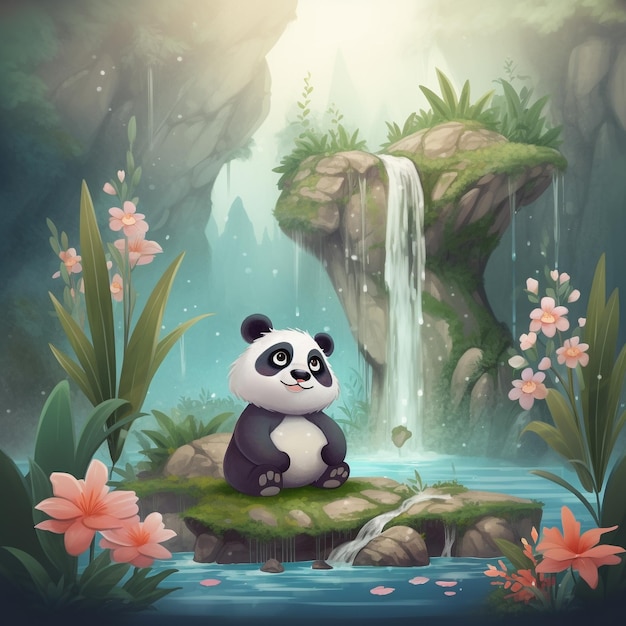 Illustrazione vettoriale del simpatico personaggio dei cartoni animati panda Immagine AI generativa