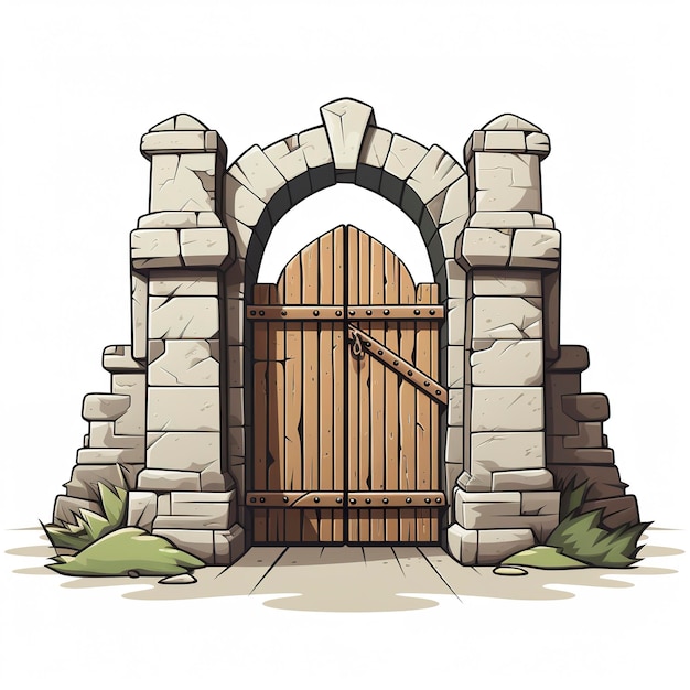 Illustrazione vettoriale dell'antica porta in un cartone animato in stile anime kawaii