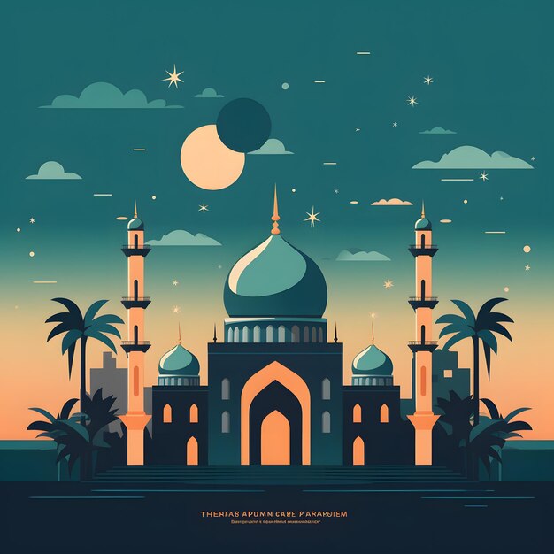 Illustrazione vettoriale della carta di auguri Ramadan Kareem con moschea e luna