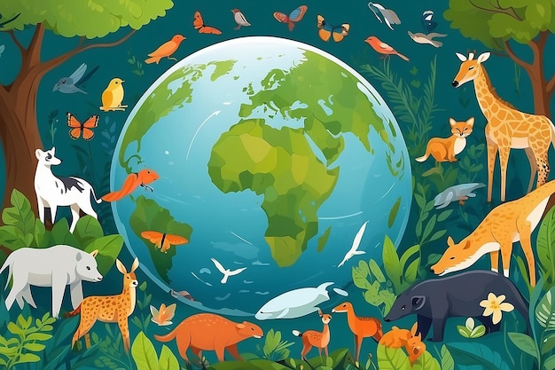 Illustrazione vettoriale della Giornata Mondiale della Biodiversità con la diversità biologica
