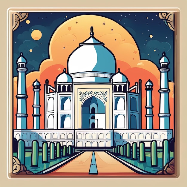 illustrazione vettoriale della moschea con il moontaj mahal con paesaggio indiano