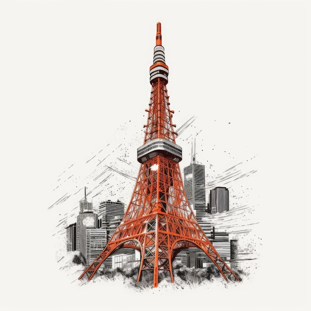 illustrazione vettoriale della torre di tokyo per maglietta disegnata in adobe illustrator