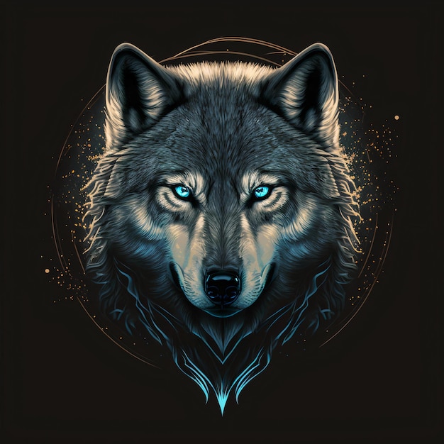Illustrazione vettoriale della vista frontale di una testa di lupo, design incredibilmente bello