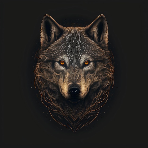 Illustrazione vettoriale della vista frontale di una testa di lupo, design sorprendentemente perfetto