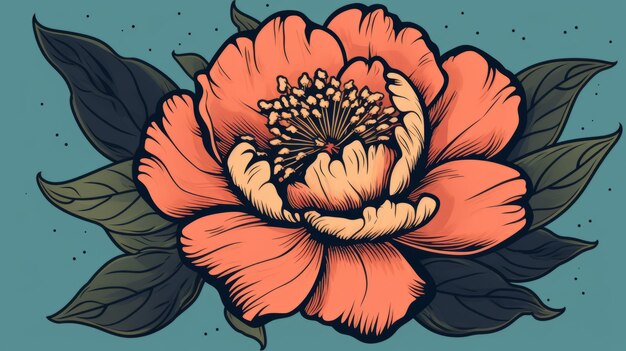 Illustrazione vettoriale dello stile del tatuaggio Salmon Peony