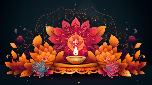 illustrazione vettoriale di bruciare diya su sfondo felice vacanza diwali