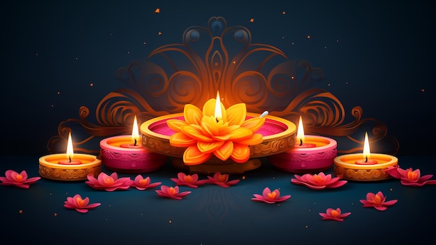illustrazione vettoriale di bruciare diya su sfondo felice vacanza diwali