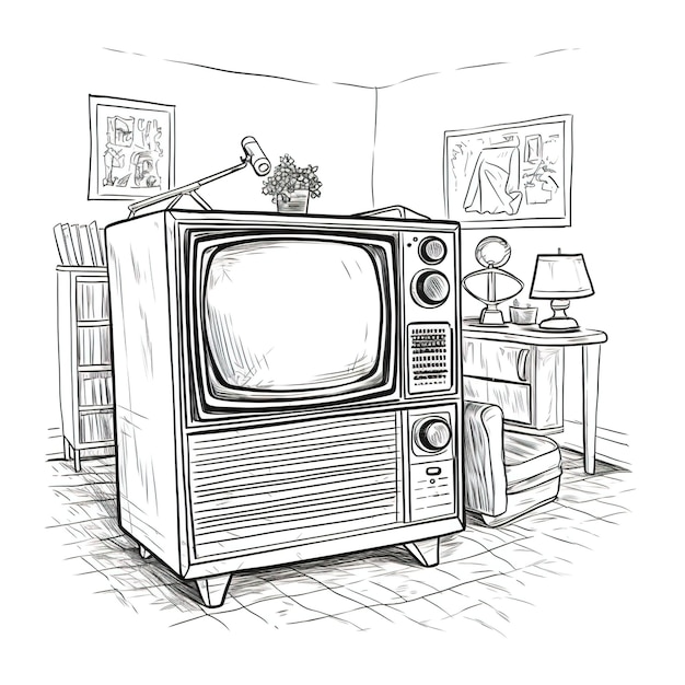 Illustrazione vettoriale di cartoni animati televisivi d'epoca Illustrazione della Giornata Mondiale della Televisione