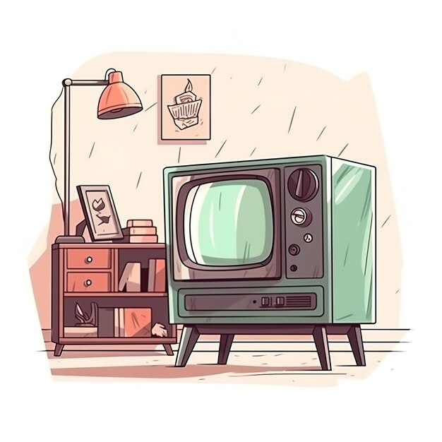 Illustrazione vettoriale di cartoni animati televisivi d'epoca Illustrazione della Giornata Mondiale della Televisione