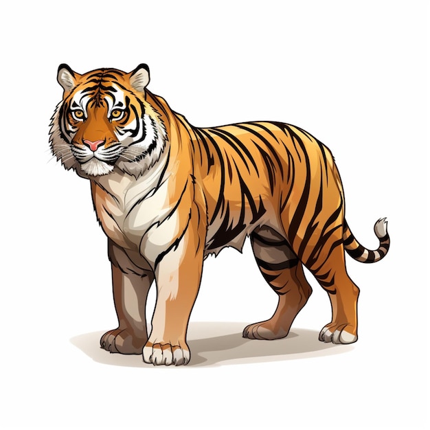 Illustrazione vettoriale di cartoni animati Tiger 2d su sfondo bianco hd