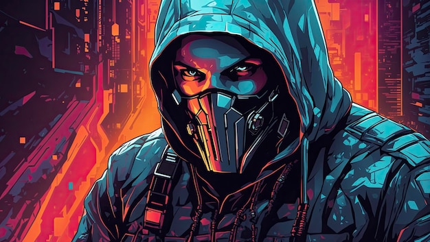 Illustrazione vettoriale di hacker cyberpunk