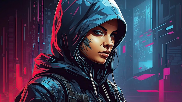 Illustrazione vettoriale di hacker cyberpunk