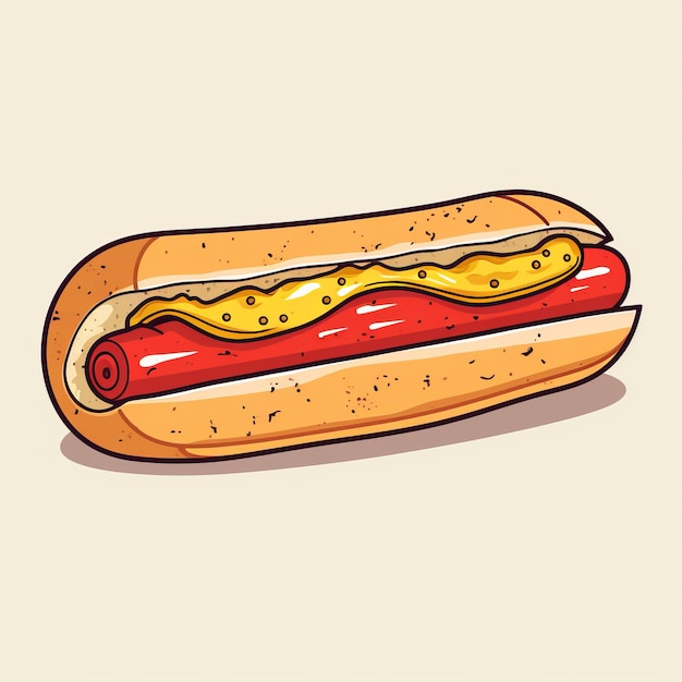 Illustrazione vettoriale di hot dog disegnata a mano con senape sul panino