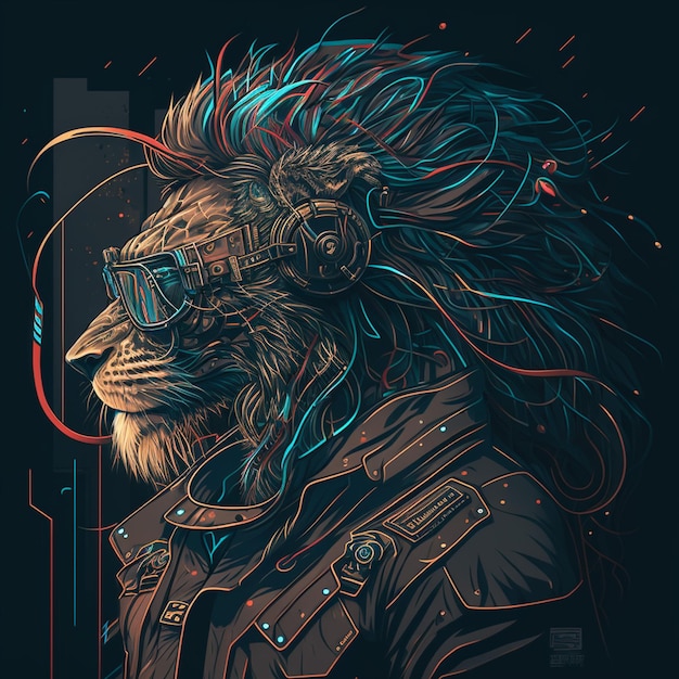 Illustrazione vettoriale di Lion Cyberpunk