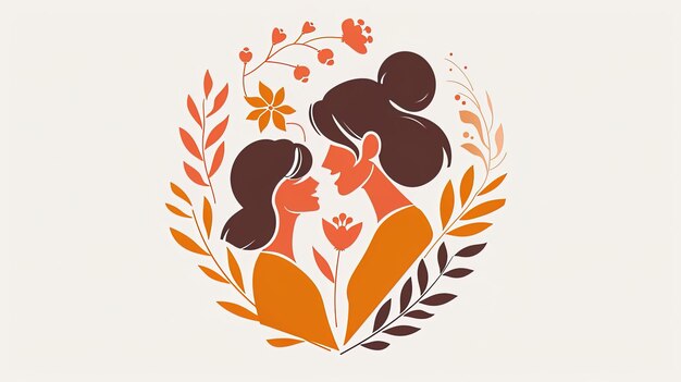 Illustrazione vettoriale di madre e figlia che si abbracciano in una ghirlanda floreale