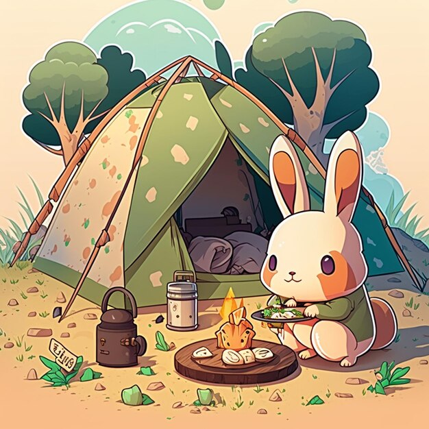 Illustrazione vettoriale di Rabbit Camping