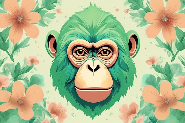 illustrazione vettoriale di scimmia con fiori