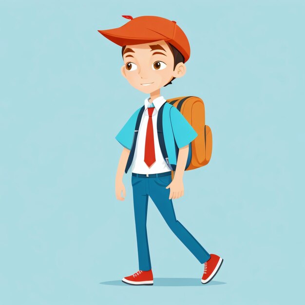 Illustrazione vettoriale di stile di animazione di School Boy flat stilizzato