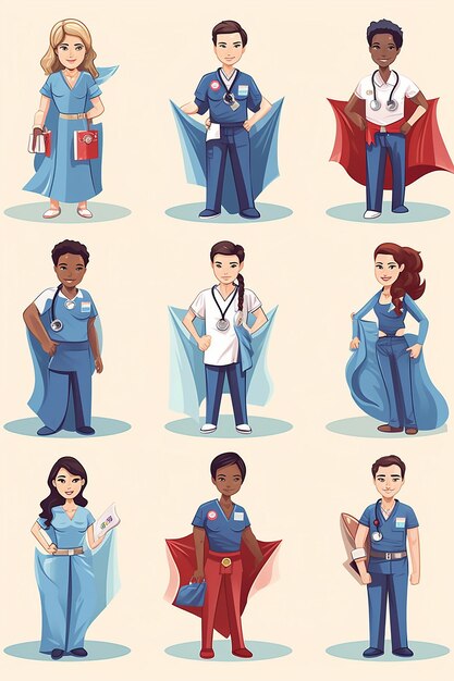 illustrazione vettoriale di super infermieri e super medici