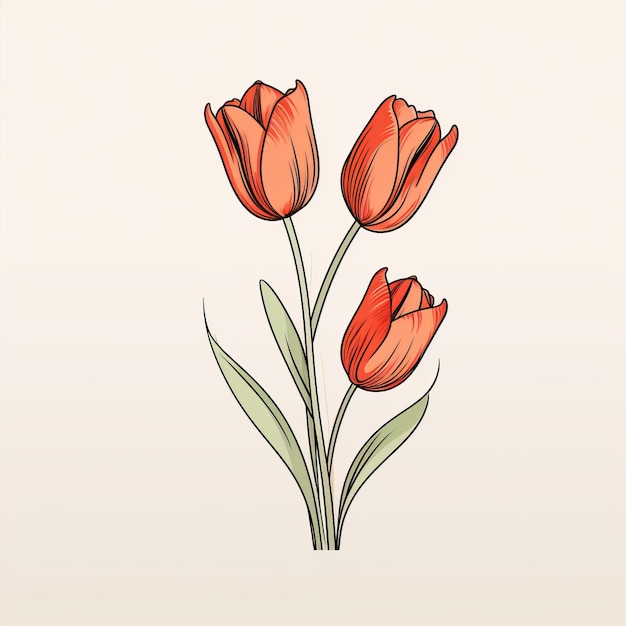 Illustrazione vettoriale di un bouquet di tulipani minimalista in arancione scuro e cremisi