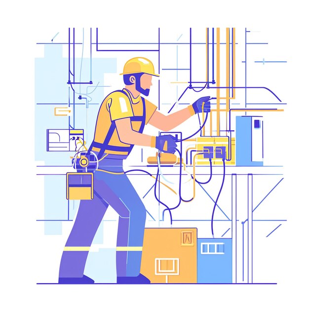 Illustrazione vettoriale di un elettricista-meccanico isolato su sfondo bianco