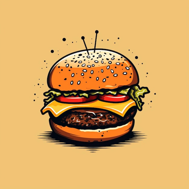 Illustrazione vettoriale di un hamburger su sfondo arancione Stile cartone animato