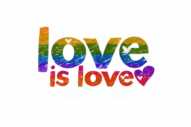 Illustrazione vettoriale di un logo Love is Love nei colori dell'arcobaleno della bandiera LGBTQ isolato su uno sfondo bianco