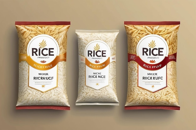 Illustrazione vettoriale di un modello di confezione di riso premium