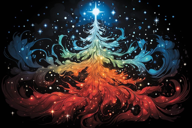 illustrazione vettoriale di una vibrante esplosione di colori Albero di Natale elemento generato dall'intelligenza artificiale
