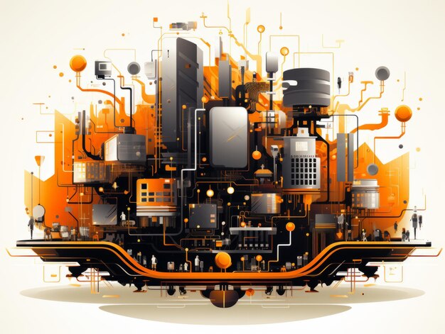 illustrazione vettoriale di uno sfondo bianco di cantiere di computer