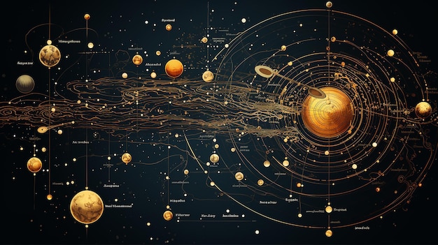 Illustrazione vettoriale disegnata a mano dei pianeti e dello spazio Sistema solare con costellazioni di satelliti