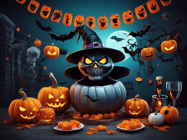 Illustrazione vettoriale Elementi del set per la festa di Halloween Immagine luminosa per creare video o giochi Web originali