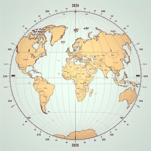 illustrazione vettoriale Mappa del mondo e orari per il 2024