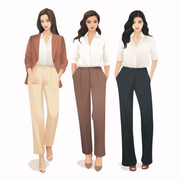 Illustrazione vettoriale minimalista di donne d'affari che indossano pantaloni diversi