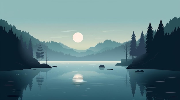 Illustrazione Vettoriale Minimalista Di Un Bellissimo Lago