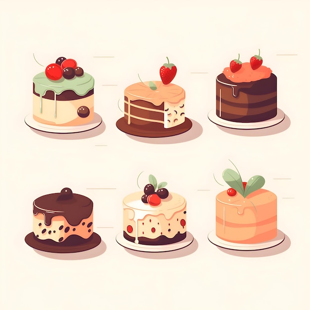 Illustrazione vettoriale torta Set di icone torta Illustrazione vettoriale della torta