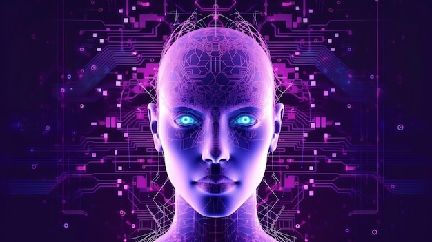 Illustrazione vettoriale viola Concetto di intelligenza artificiale AI