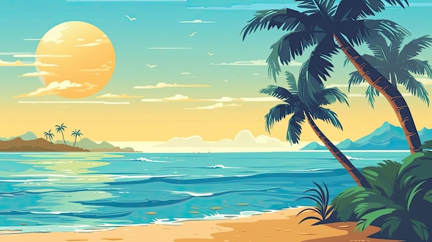 Illustrazione vibrante di un design spiaggia tropicale