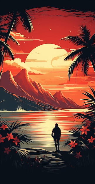 Illustrazione vintage della silhouette della spiaggia