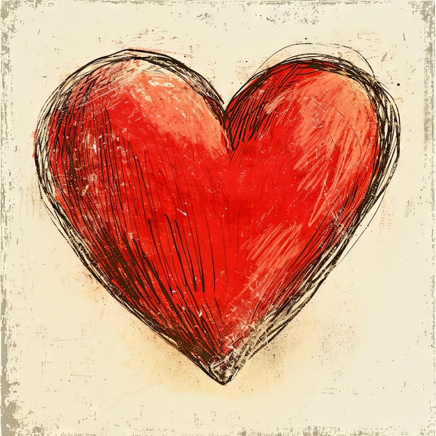 Illustrazione vintage di un cuore di San Valentino scarabocchiato con linee a pastello un cartone animato infantile che cattura l'innocenza e la gioia dell'amore v 6 Job ID 8446ec9fe7f04ff398a25588417183e6