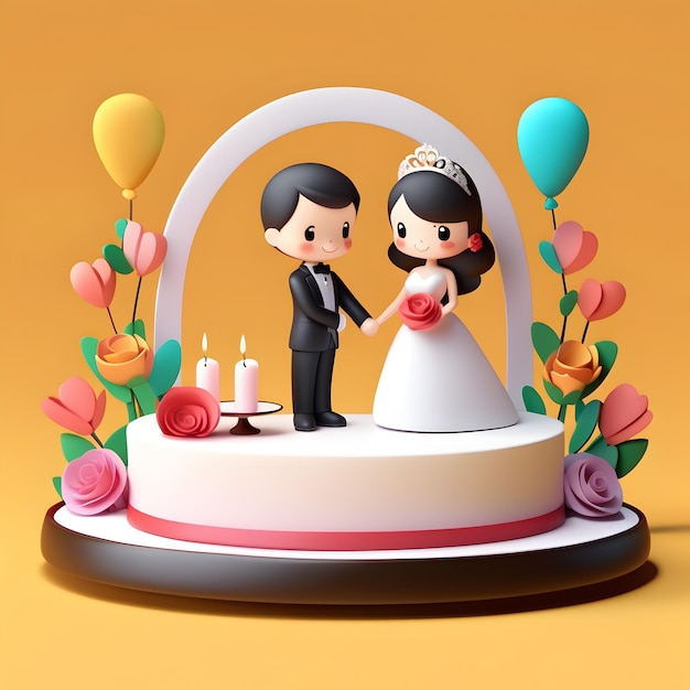 Illustrazioni 3D dell'anniversario di matrimonio di una coppia carina