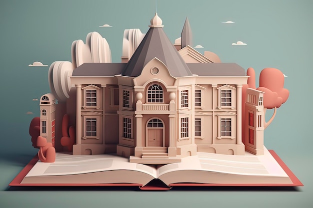 Illustrazioni 3D scuole su libri Immagine generata dalla tecnologia AI