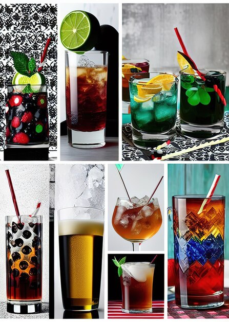 Illustrazioni aigenerate di colorati cocktail alcolici ghiacciati