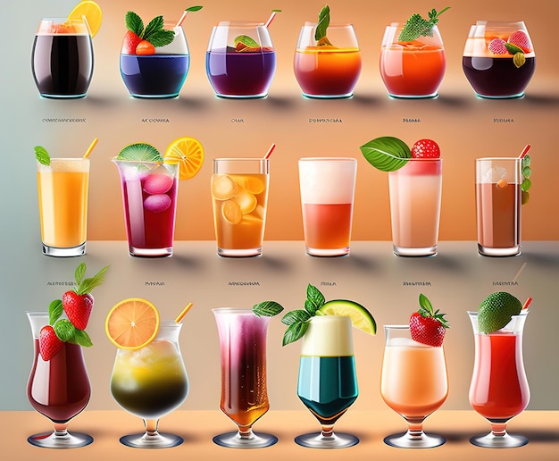Illustrazioni aigenerate di colorati cocktail alcolici ghiacciati