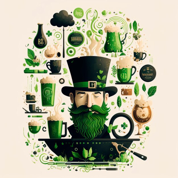 Illustrazioni astratte del giorno di StPatrick con elementi IA generativa